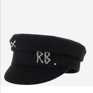 Ruslan Baginskiy Crystal-embellished Black Wool Baker Boy Cap
